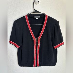 ST. John by Marie Gray Red/Black knit cardigan‎ size 12